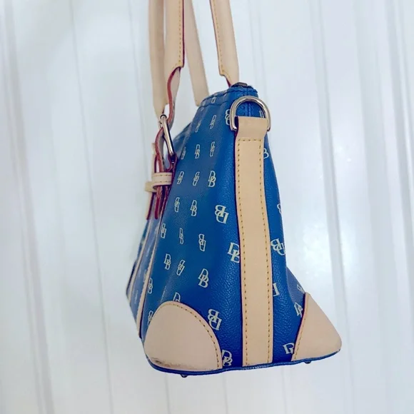 Y2K Dooney & Bourke Vintage Leather shoulder  bag Blue Cream monogram NEARLY NEW - Picture 7 of 17